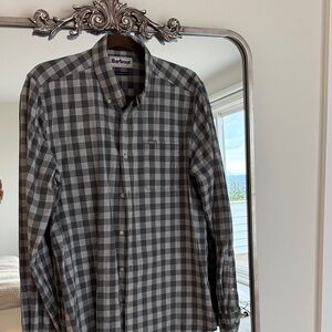 Barbour Men's Charcoal and White Plaid Shirt
